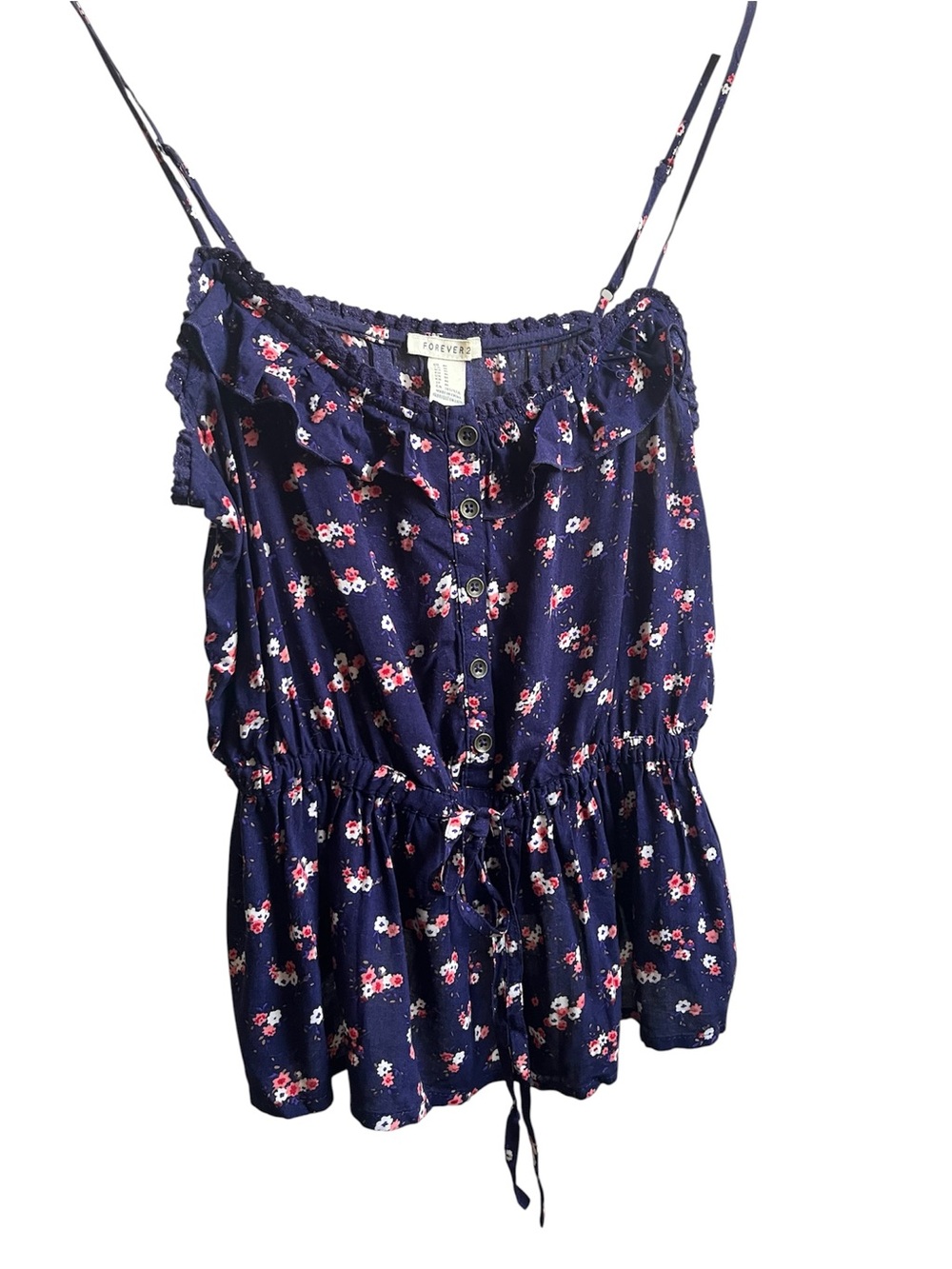 Forever 21 Navy Floral Tie-Waist Spaghetti Strap Top